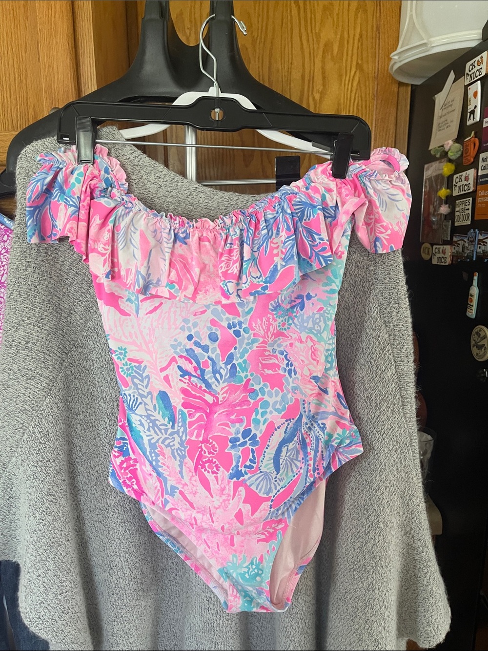 Lilly Pulitzer Pink & Blue Floral Ruffle One-Piece Floral Women size 4